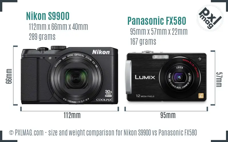 Nikon S9900 vs Panasonic FX580 size comparison