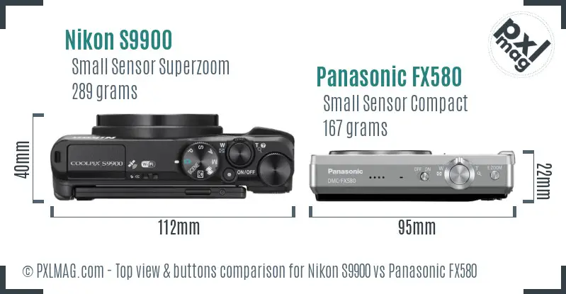 Nikon S9900 vs Panasonic FX580 top view buttons comparison