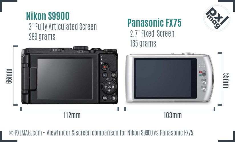 Nikon S9900 vs Panasonic FX75 Screen and Viewfinder comparison