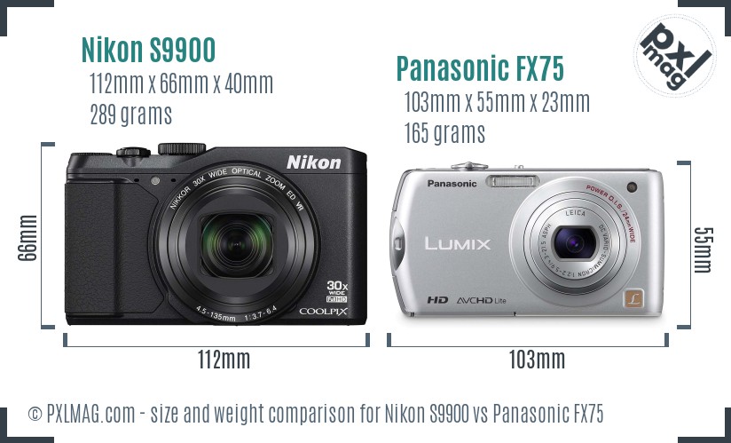 Nikon S9900 vs Panasonic FX75 size comparison