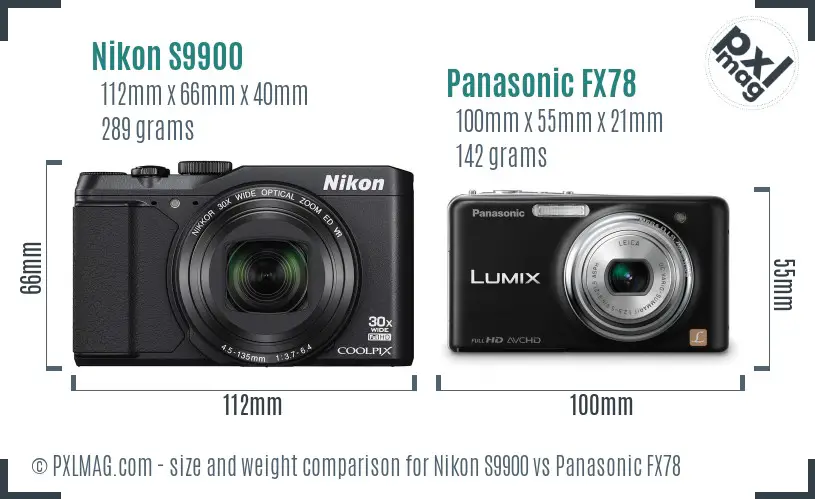 Nikon S9900 vs Panasonic FX78 size comparison