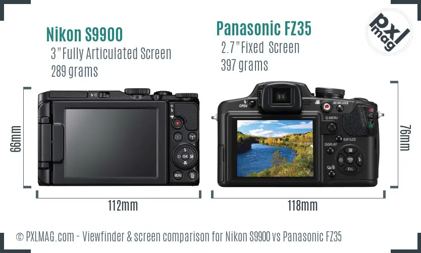 Nikon S9900 vs Panasonic FZ35 Screen and Viewfinder comparison