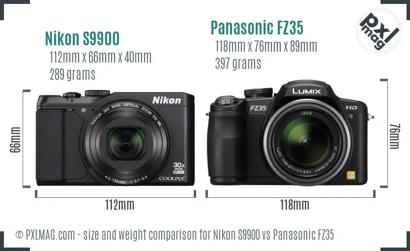 Nikon S9900 vs Panasonic FZ35 size comparison