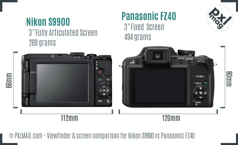 Nikon S9900 vs Panasonic FZ40 Screen and Viewfinder comparison Nikon S9900 vs Panasonic FZ40 Screen and Viewfinder comparison
