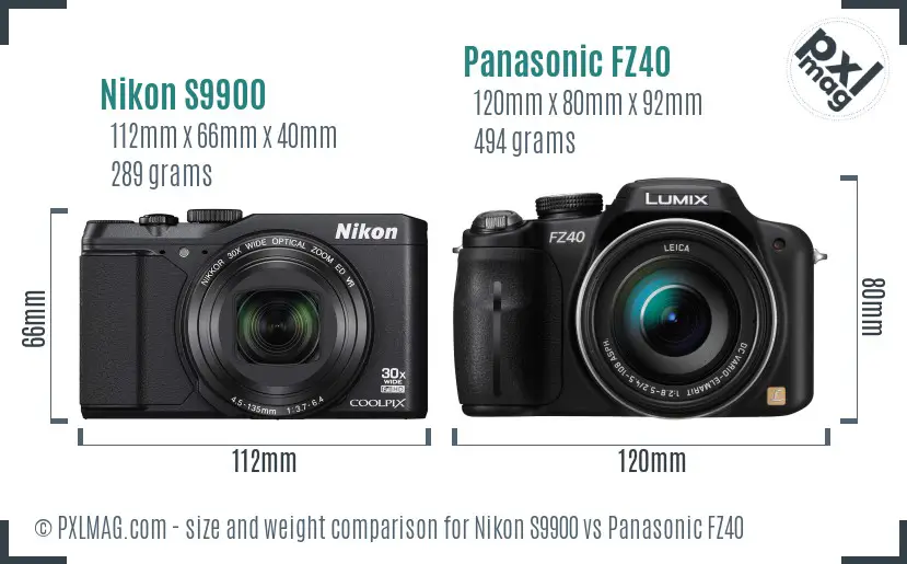 Nikon S9900 vs Panasonic FZ40 size comparison Nikon S9900 vs Panasonic FZ40 size comparison