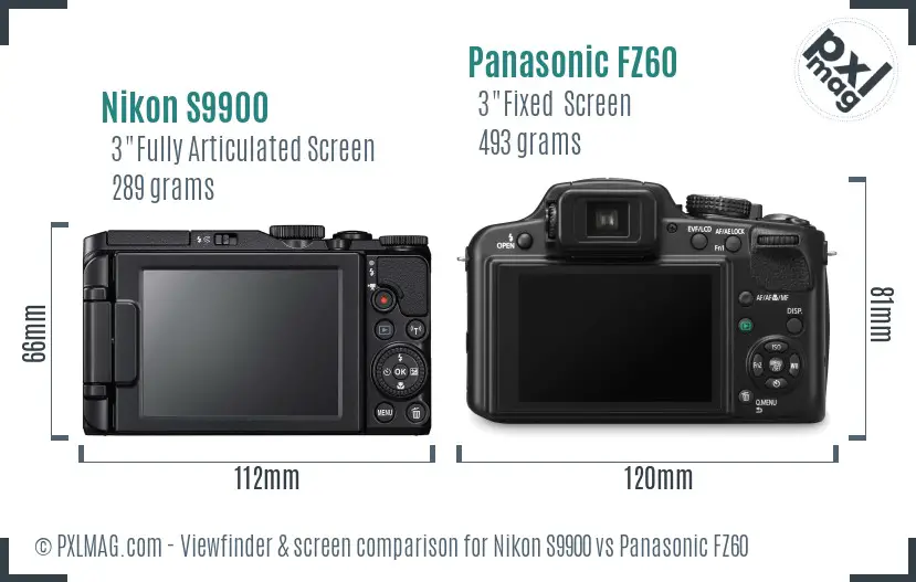 Nikon S9900 vs Panasonic FZ60 Screen and Viewfinder comparison