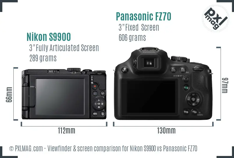 Nikon S9900 vs Panasonic FZ70 Screen and Viewfinder comparison