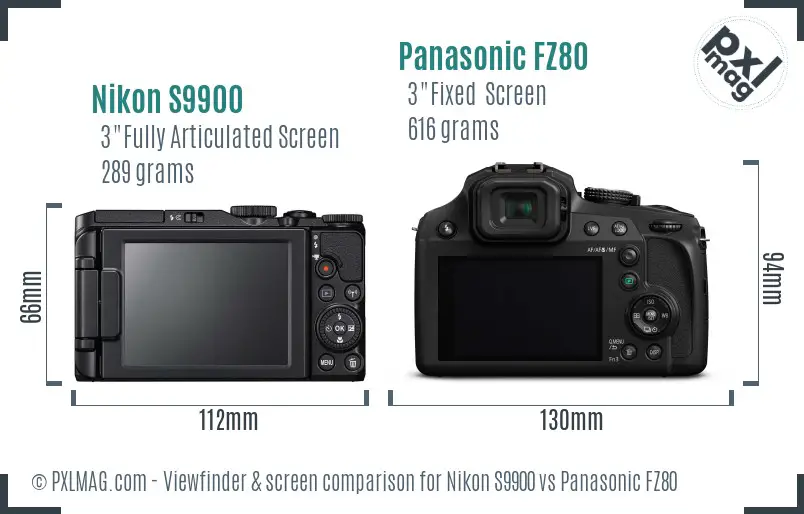 Nikon S9900 vs Panasonic FZ80 Screen and Viewfinder comparison