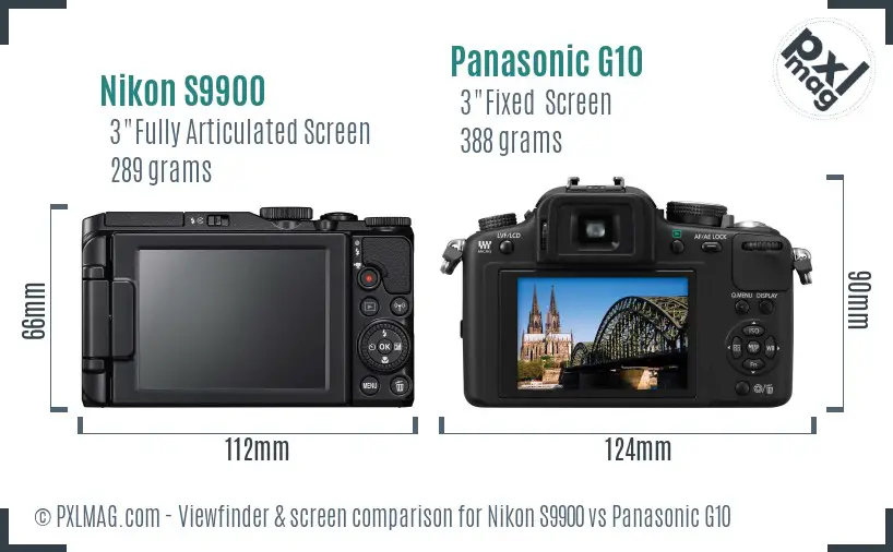 Nikon S9900 vs Panasonic G10 Screen and Viewfinder comparison