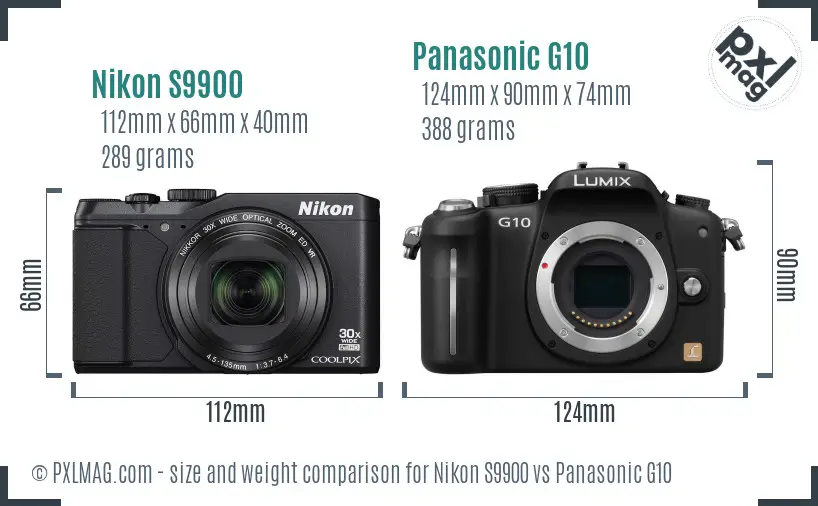 Nikon S9900 vs Panasonic G10 size comparison