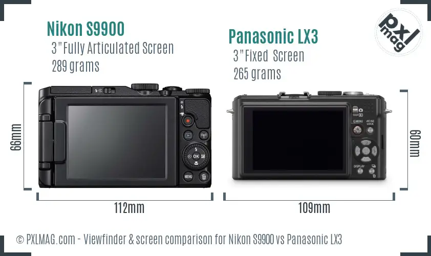 Nikon S9900 vs Panasonic LX3 Screen and Viewfinder comparison