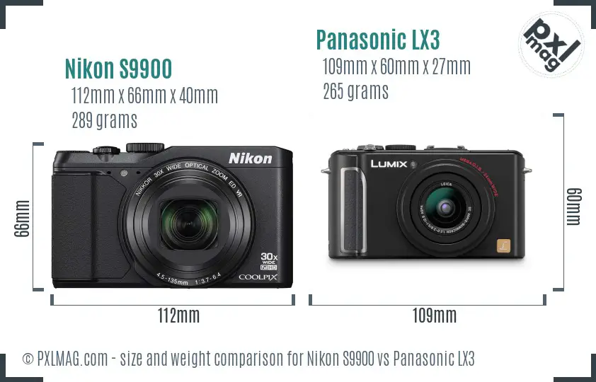 Nikon S9900 vs Panasonic LX3 size comparison