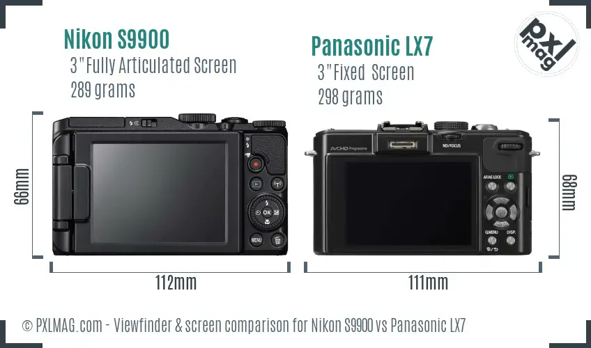Nikon S9900 vs Panasonic LX7 Screen and Viewfinder comparison