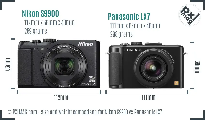 Nikon S9900 vs Panasonic LX7 size comparison