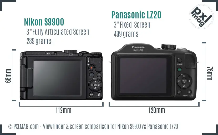 Nikon S9900 vs Panasonic LZ20 Screen and Viewfinder comparison