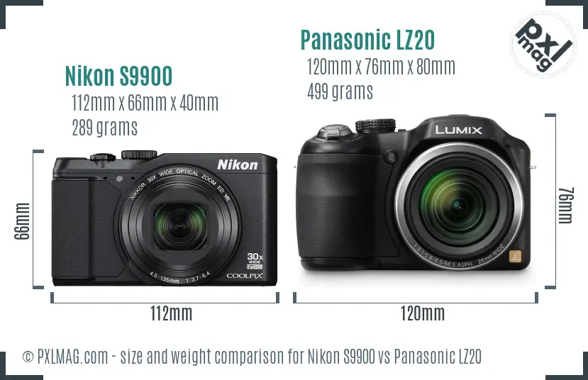 Nikon S9900 vs Panasonic LZ20 size comparison