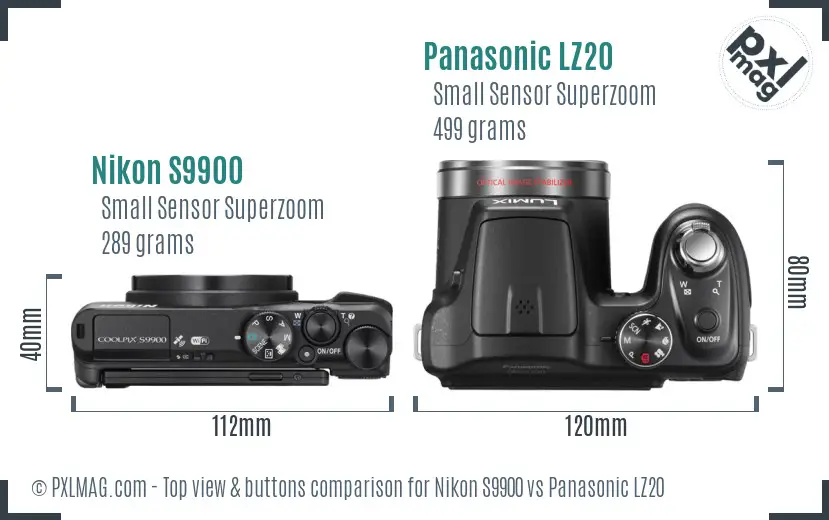 Nikon S9900 vs Panasonic LZ20 top view buttons comparison