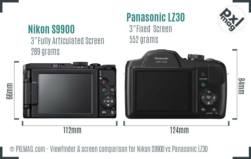 Nikon S9900 vs Panasonic LZ30 Screen and Viewfinder comparison