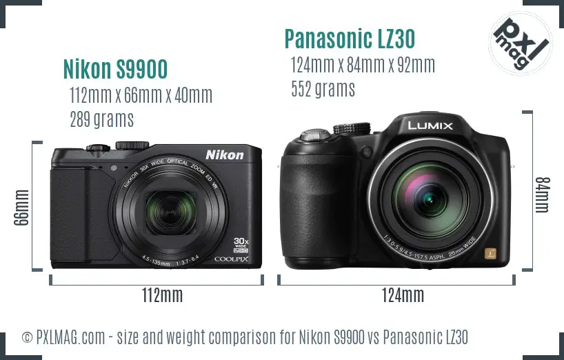 Nikon S9900 vs Panasonic LZ30 size comparison