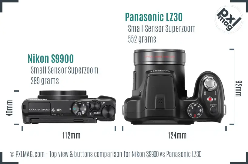 Nikon S9900 vs Panasonic LZ30 top view buttons comparison
