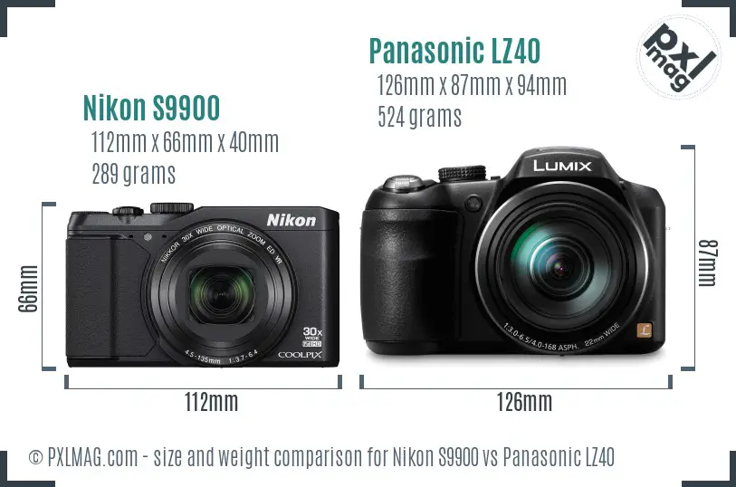 Nikon S9900 vs Panasonic LZ40 size comparison Nikon S9900 vs Panasonic LZ40 size comparison
