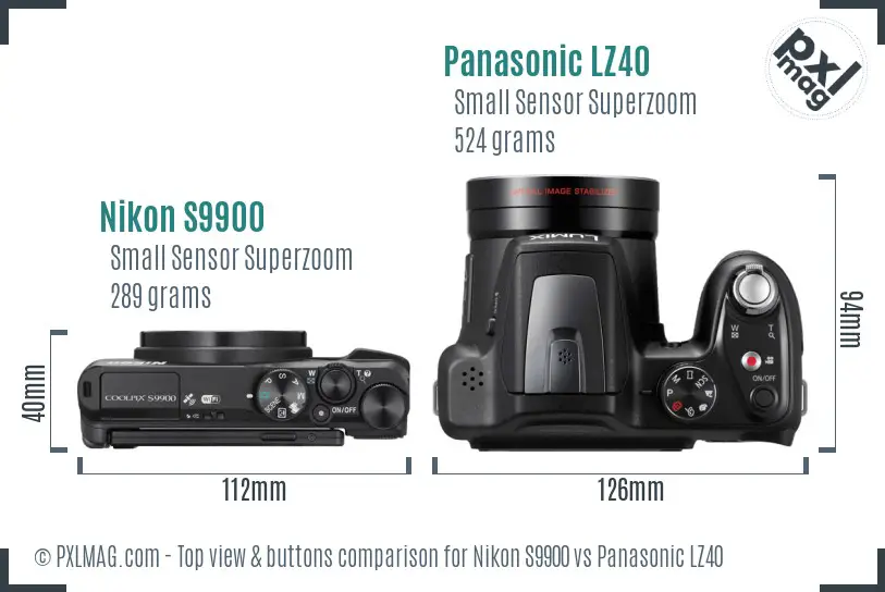 Nikon S9900 vs Panasonic LZ40 top view buttons comparison Nikon S9900 vs Panasonic LZ40 top view buttons comparison