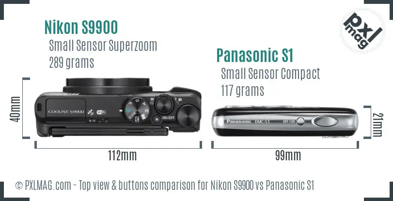 Nikon S9900 vs Panasonic S1 top view buttons comparison