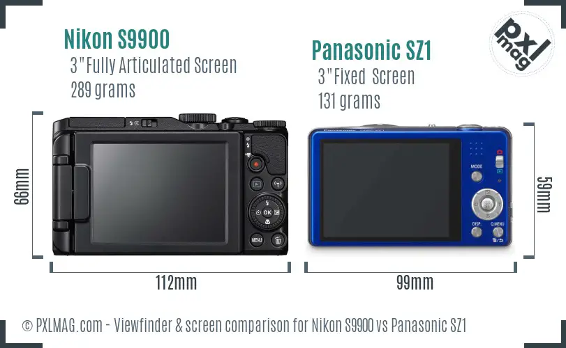 Nikon S9900 vs Panasonic SZ1 Screen and Viewfinder comparison