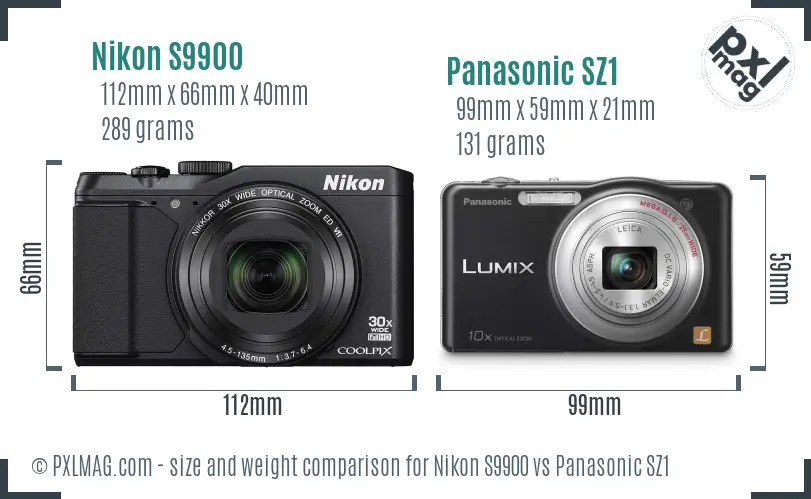 Nikon S9900 vs Panasonic SZ1 size comparison Nikon S9900 vs Panasonic SZ1 size comparison