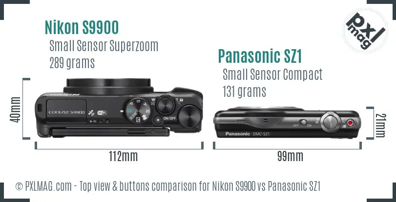 Nikon S9900 vs Panasonic SZ1 top view buttons comparison