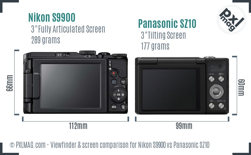 Nikon S9900 vs Panasonic SZ10 Screen and Viewfinder comparison