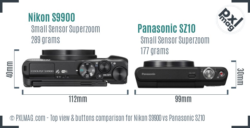 Nikon S9900 vs Panasonic SZ10 top view buttons comparison