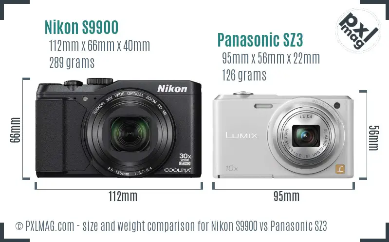 Nikon S9900 vs Panasonic SZ3 size comparison Nikon S9900 vs Panasonic SZ3 size comparison