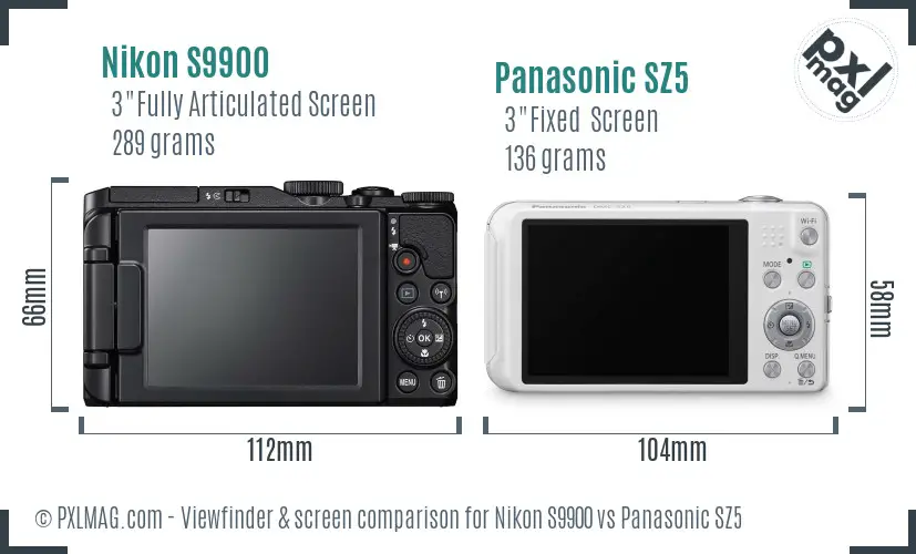Nikon S9900 vs Panasonic SZ5 Screen and Viewfinder comparison