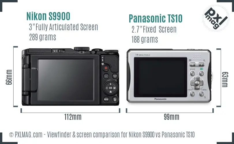 Nikon S9900 vs Panasonic TS10 Screen and Viewfinder comparison
