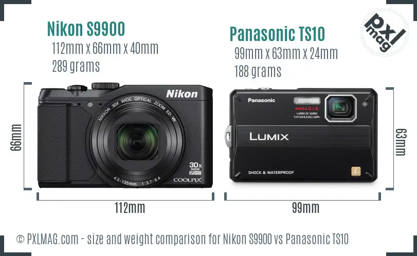 Nikon S9900 vs Panasonic TS10 size comparison