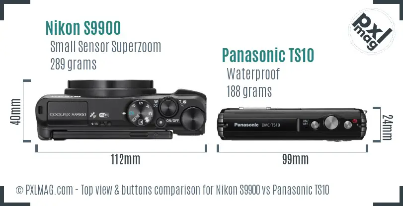 Nikon S9900 vs Panasonic TS10 top view buttons comparison