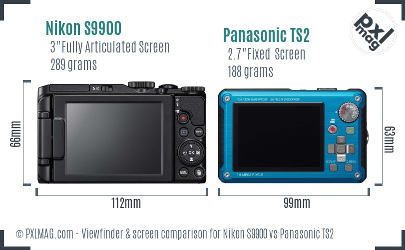 Nikon S9900 vs Panasonic TS2 Screen and Viewfinder comparison
