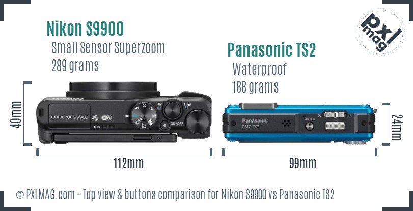 Nikon S9900 vs Panasonic TS2 top view buttons comparison