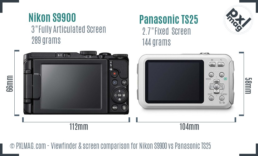 Nikon S9900 vs Panasonic TS25 Screen and Viewfinder comparison