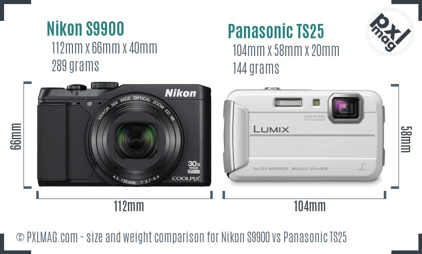 Nikon S9900 vs Panasonic TS25 size comparison Nikon S9900 vs Panasonic TS25 size comparison