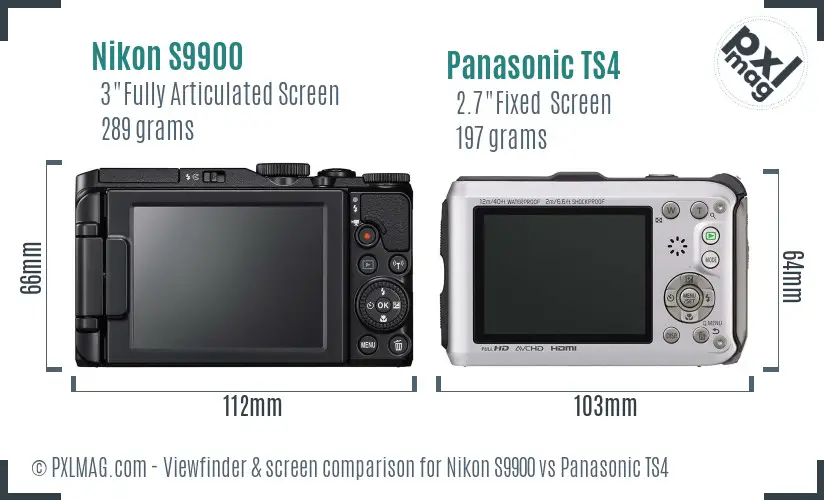 Nikon S9900 vs Panasonic TS4 Screen and Viewfinder comparison