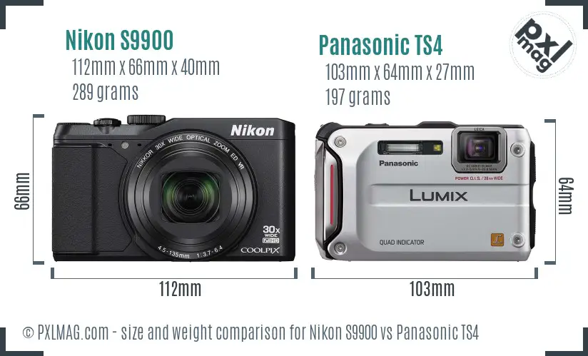 Nikon S9900 vs Panasonic TS4 size comparison Nikon S9900 vs Panasonic TS4 size comparison