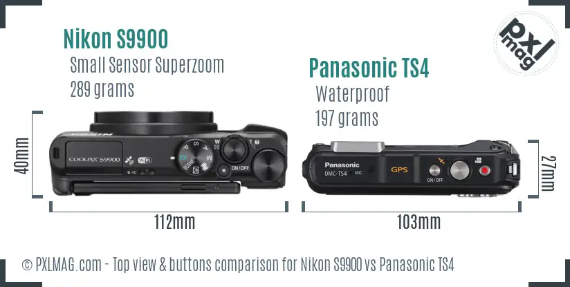 Nikon S9900 vs Panasonic TS4 top view buttons comparison
