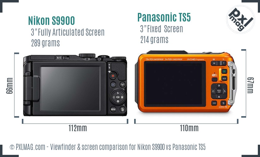 Nikon S9900 vs Panasonic TS5 Screen and Viewfinder comparison