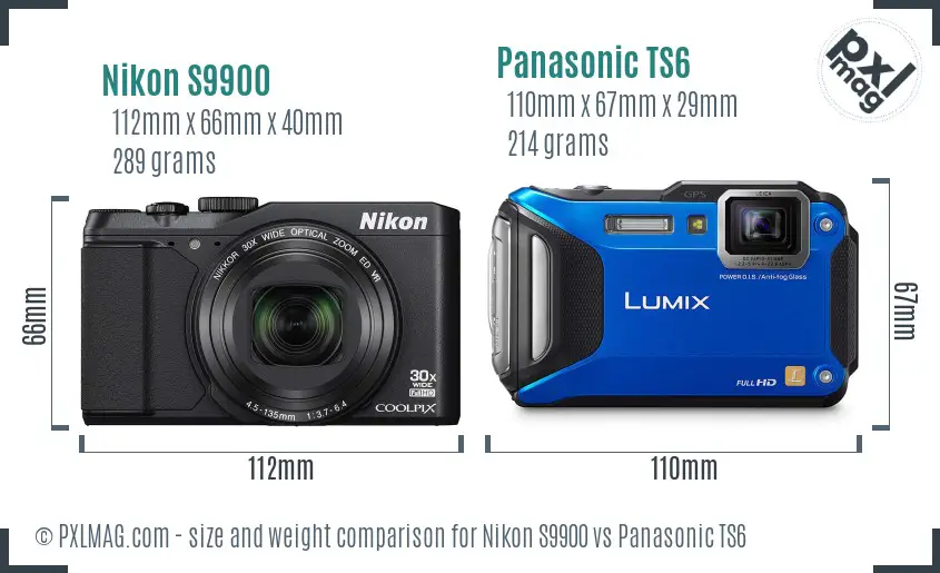 Nikon S9900 vs Panasonic TS6 size comparison