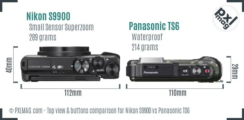 Nikon S9900 vs Panasonic TS6 top view buttons comparison