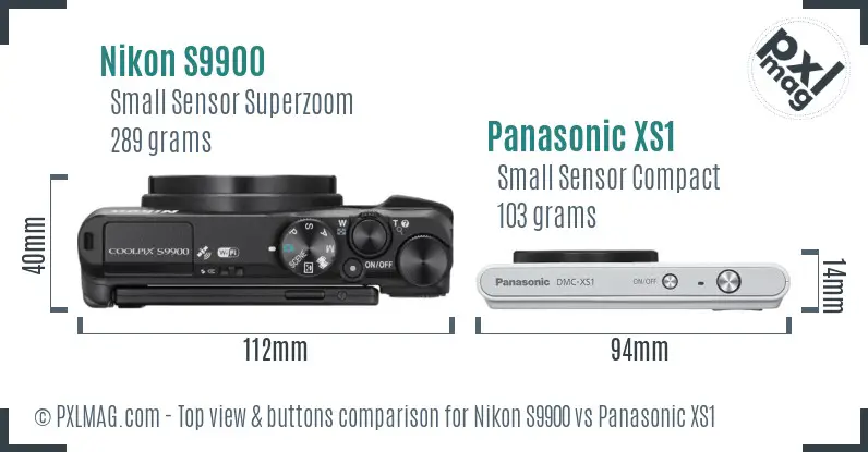 Nikon S9900 vs Panasonic XS1 top view buttons comparison Nikon S9900 vs Panasonic XS1 top view buttons comparison