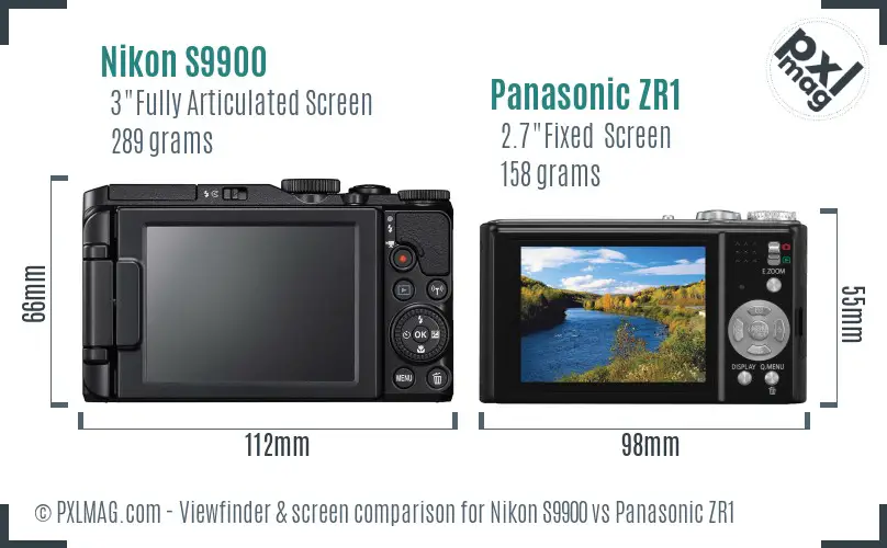 Nikon S9900 vs Panasonic ZR1 Screen and Viewfinder comparison