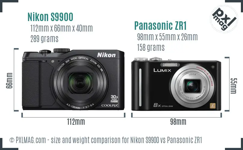 Nikon S9900 vs Panasonic ZR1 size comparison